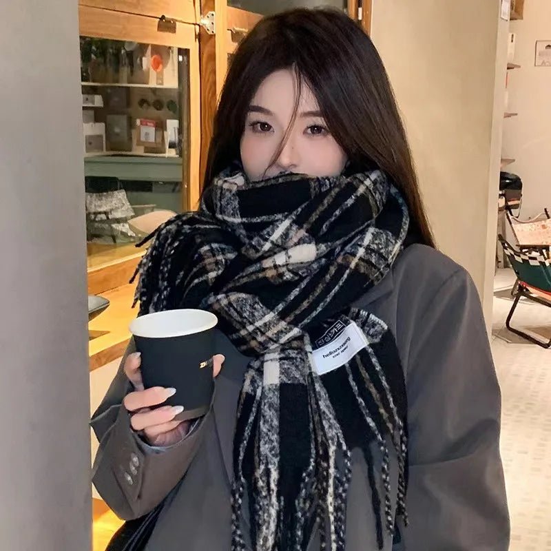 Winter Christmas Scarf for Women Cashmere Warm Red Plaid Pashmina Blanket Wraps Thick Soft Stripes Shawl long Poncho Echarpe - PratSN