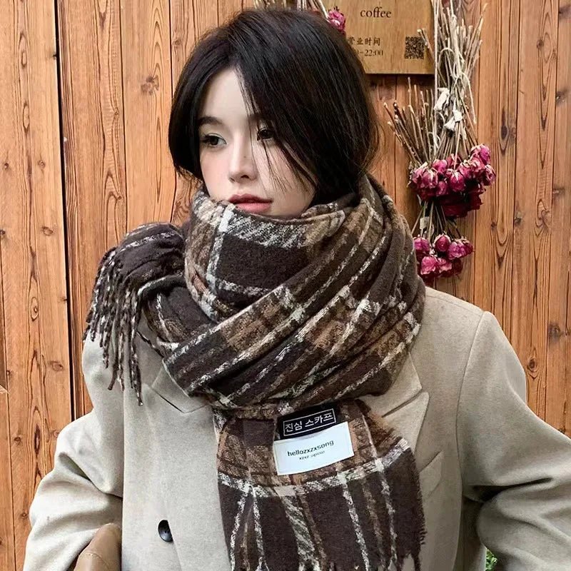 Winter Christmas Scarf for Women Cashmere Warm Red Plaid Pashmina Blanket Wraps Thick Soft Stripes Shawl long Poncho Echarpe - PratSN
