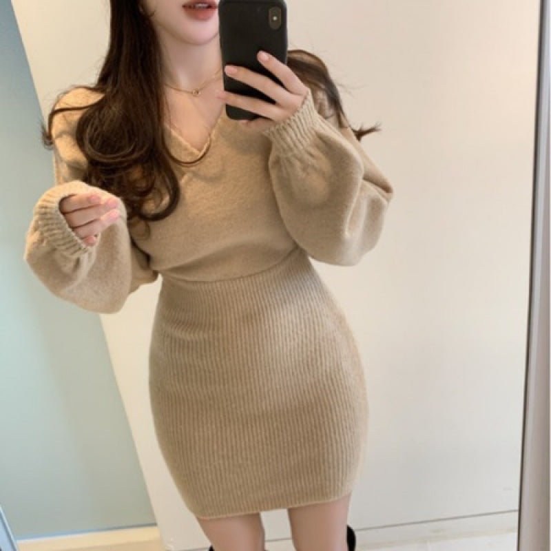 Winter Cross V - neck Women's Knitted Sweater Dress - PratSN