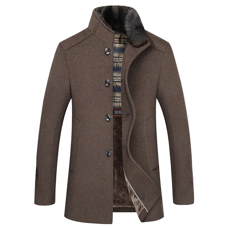 Winter High - quality Wool Fleece Jacket, Mid - length Wool Coat Men's Style, Stand Collar Design, Suitable for Business. - PratSN