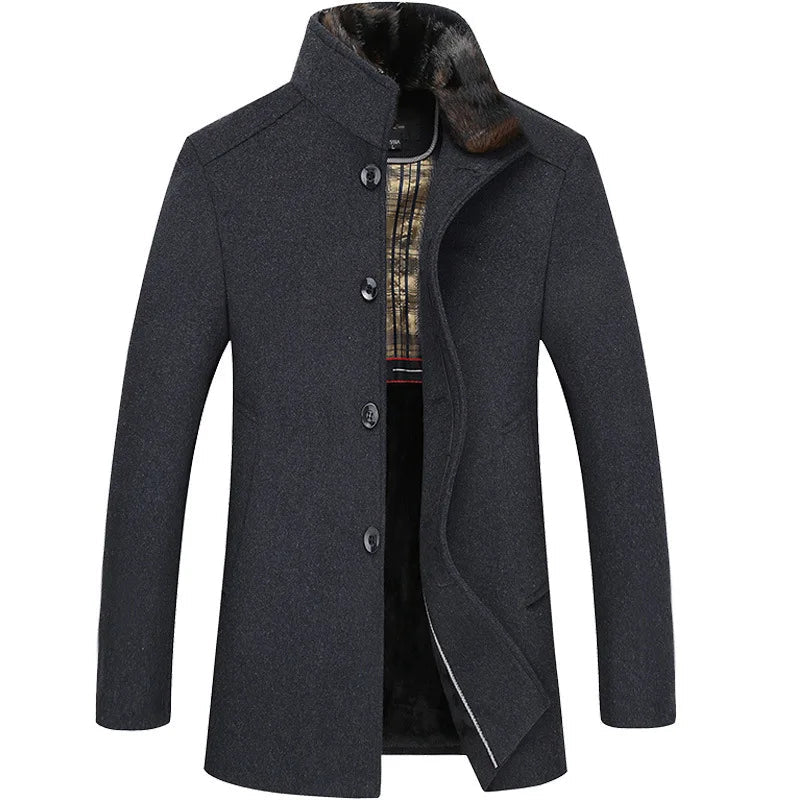 Winter High - quality Wool Fleece Jacket, Mid - length Wool Coat Men's Style, Stand Collar Design, Suitable for Business. - PratSN