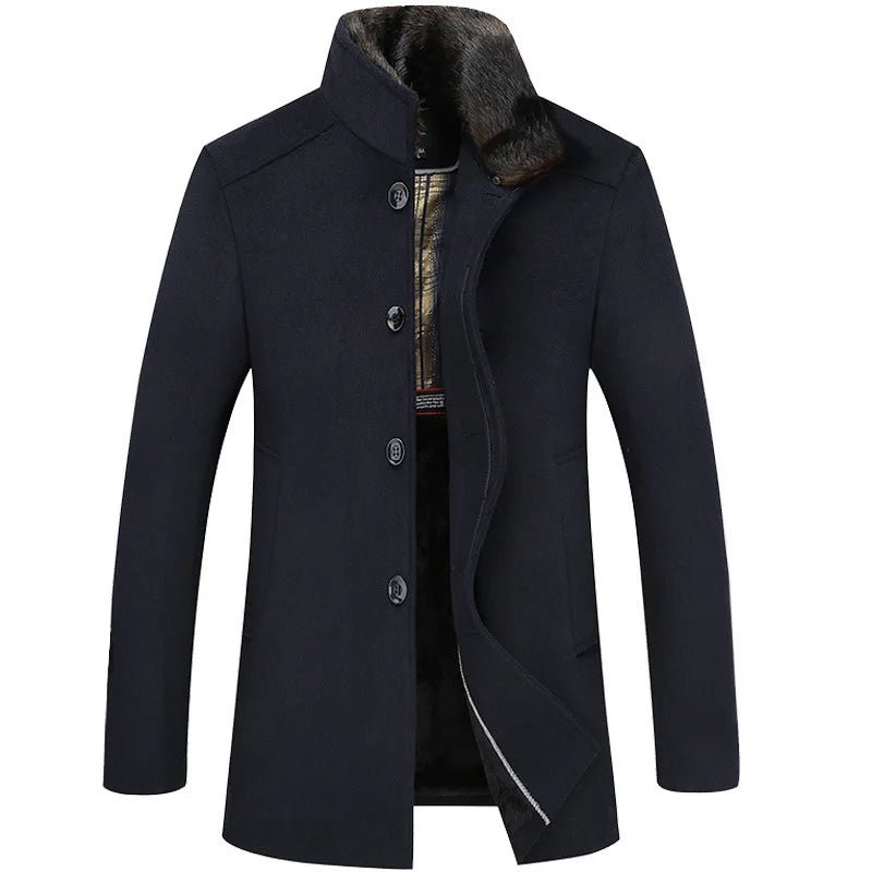 Winter High - quality Wool Fleece Jacket, Mid - length Wool Coat Men's Style, Stand Collar Design, Suitable for Business. - PratSN