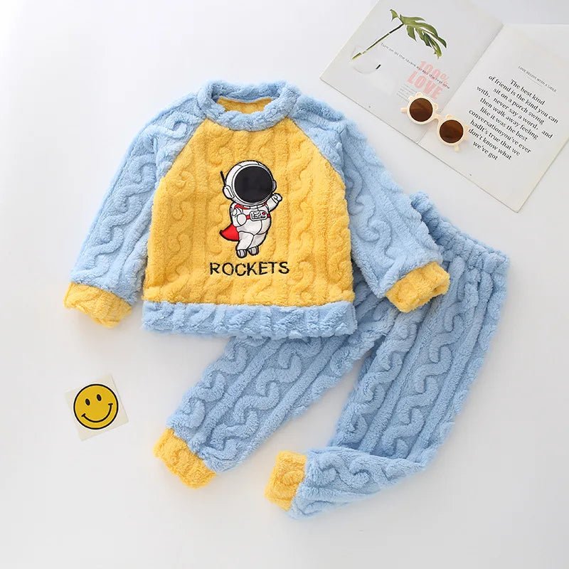 Winter Marvel Children Clothing Boys Sleepwear Set Flannel Thick Long Sleeve Warm Set Pajamas Two Pieces Kids Clothes Spiderman - PratSN