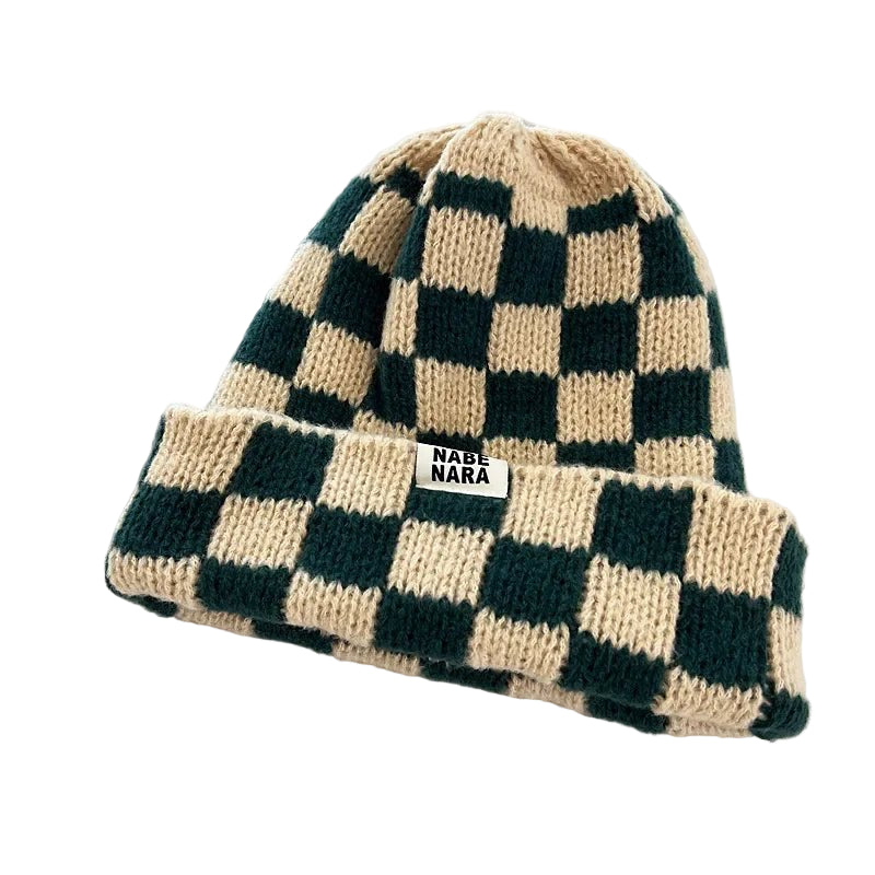 Winter Plaid Knitted Beanies for Women Fashion Pullover Cap Red Green Color Checkerboard Skull Hats Street Casual Beanie Gorras - PratSN