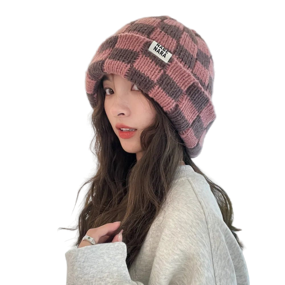 Winter Plaid Knitted Beanies for Women Fashion Pullover Cap Red Green Color Checkerboard Skull Hats Street Casual Beanie Gorras - PratSN