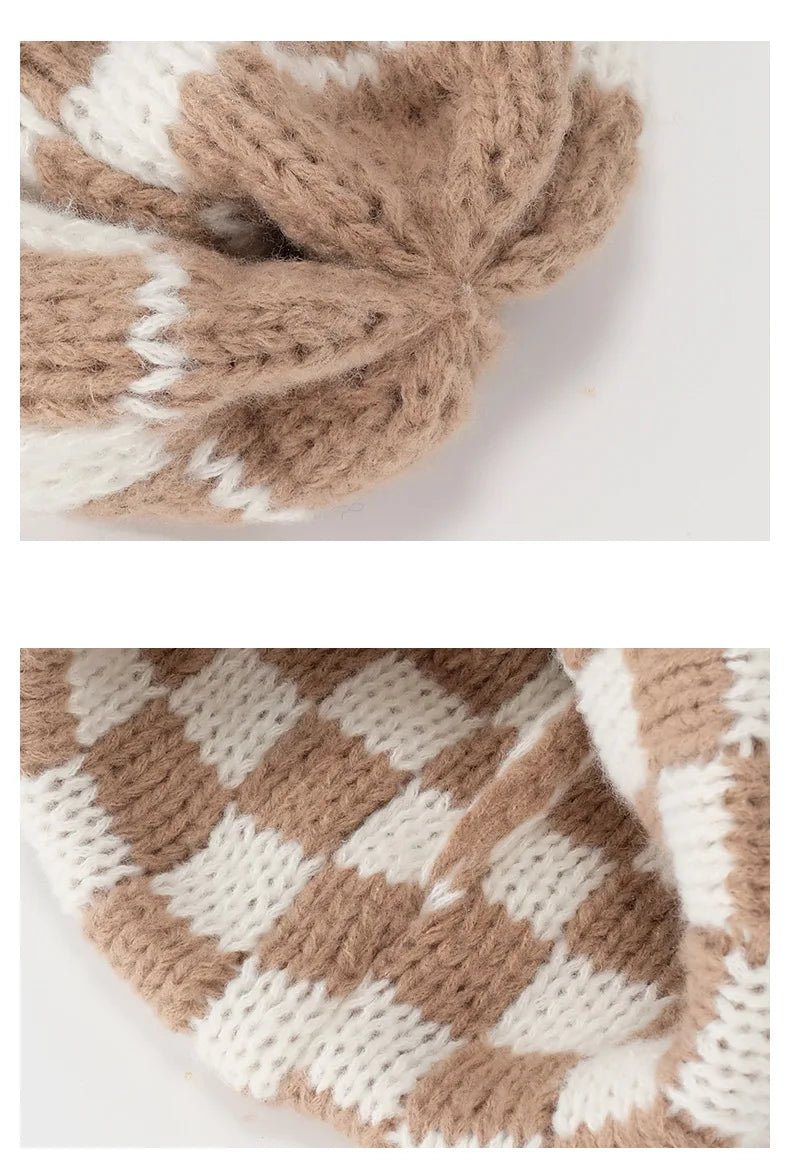 Winter Plaid Knitted Beanies for Women Fashion Pullover Cap Red Green Color Checkerboard Skull Hats Street Casual Beanie Gorras - PratSN