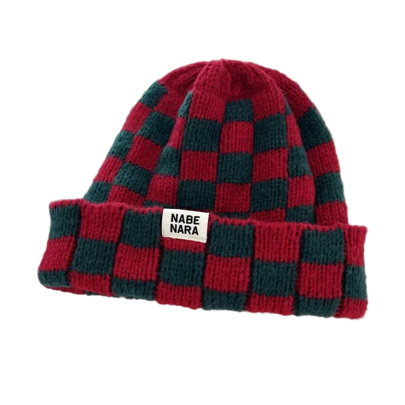 Winter Plaid Knitted Beanies for Women Fashion Pullover Cap Red Green Color Checkerboard Skull Hats Street Casual Beanie Gorras - PratSN