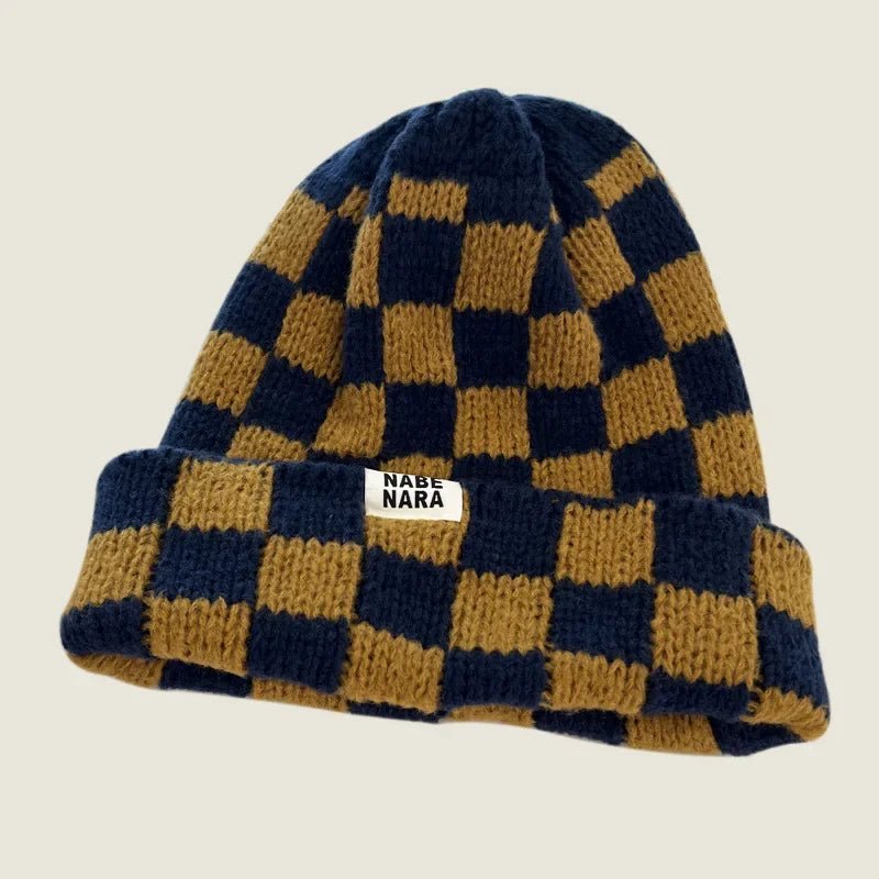Winter Plaid Knitted Beanies for Women Fashion Pullover Cap Red Green Color Checkerboard Skull Hats Street Casual Beanie Gorras - PratSN