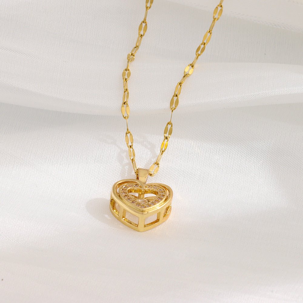 Woman's Valentine's Day Gift Double - layer Love Necklace With Rhinestones, Titanium Steel Pendant - PratSN