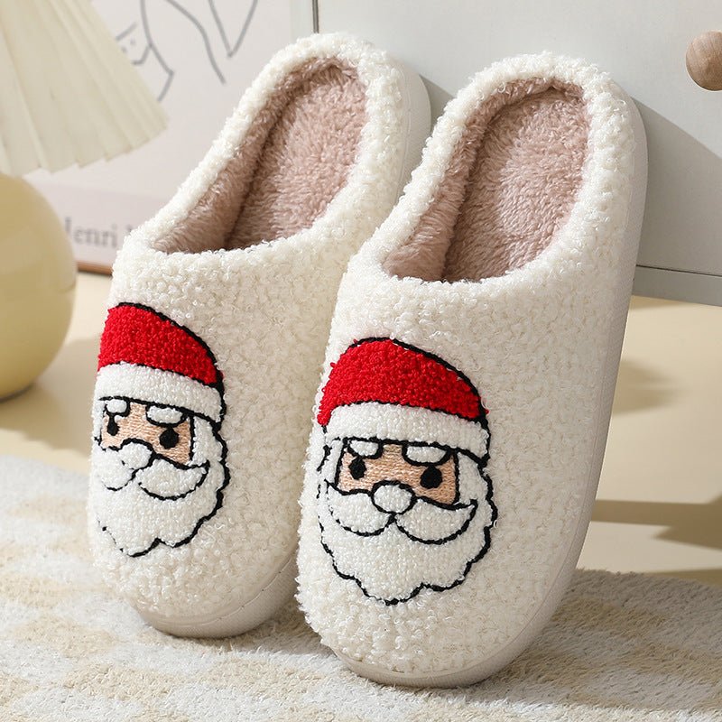 Women And Men Couples Winter Warm Furry Shoes Christmas Home Slippers Cute Cartoon Santa Claus Cotton Slippers - PratSN