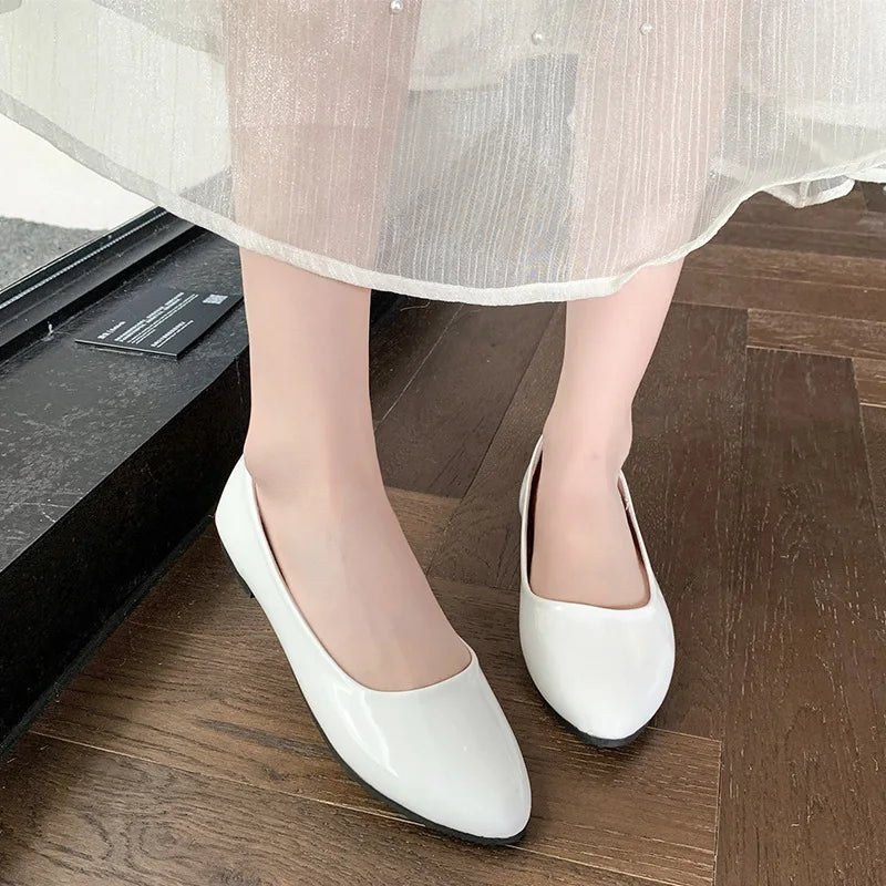 Women Candy Color Ballet Flats White Wedding Shoes Woman Flats Patent Leather Slip on Shoes Ladies Boat Shoes - PratSN