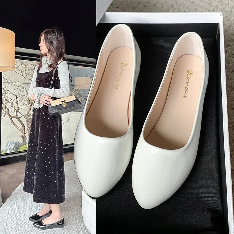 Women Candy Color Ballet Flats White Wedding Shoes Woman Flats Patent Leather Slip on Shoes Ladies Boat Shoes - PratSN