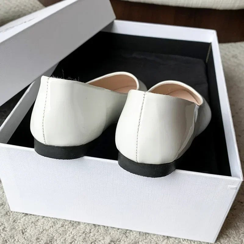 Women Candy Color Ballet Flats White Wedding Shoes Woman Flats Patent Leather Slip on Shoes Ladies Boat Shoes - PratSN
