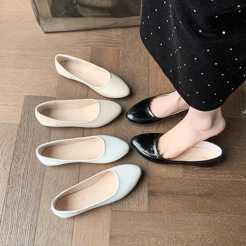 Women Candy Color Ballet Flats White Wedding Shoes Woman Flats Patent Leather Slip on Shoes Ladies Boat Shoes - PratSN
