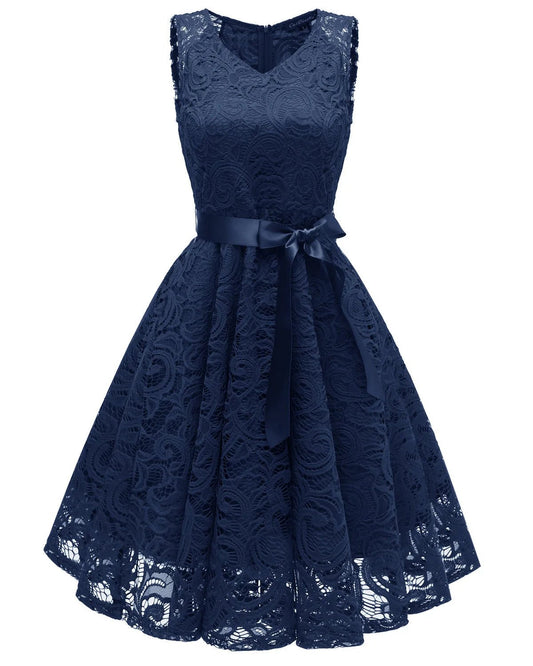 Women Casual Sleeveless Lace Elegant Casual Party Pleated Party Dresses - PratSN