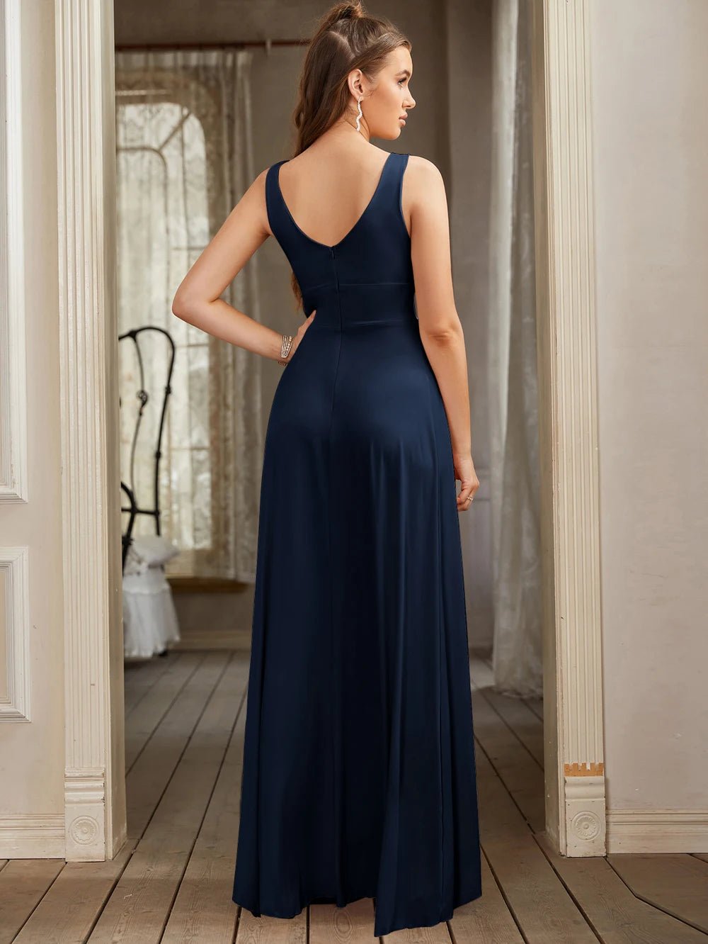 Women Evening Dresses Formal Occasion Sexy Split V Neck Backless Sleeveless Cocktail Dresses Wedding Party Prom Gowns Bridesmaid - PratSN