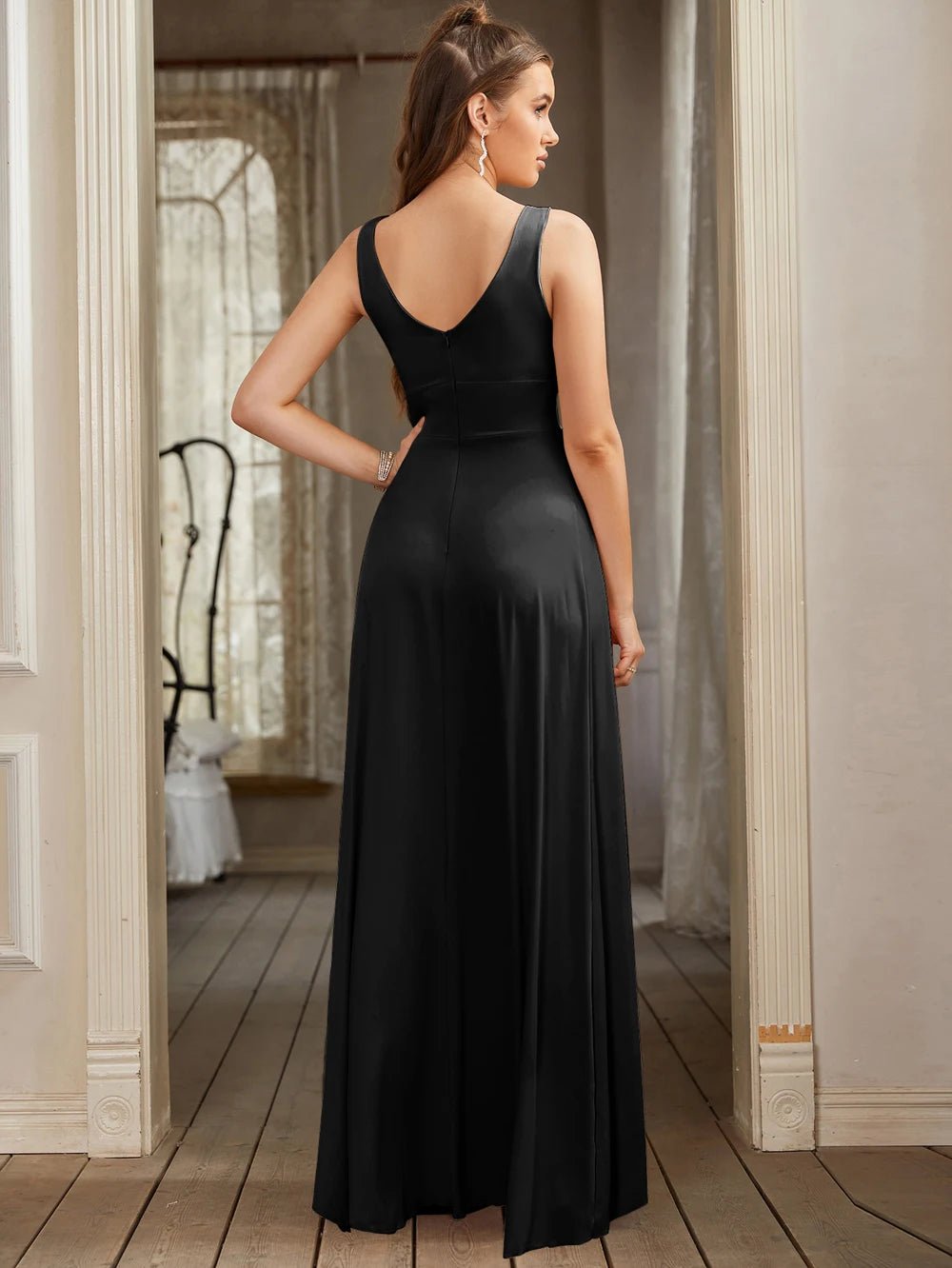 Women Evening Dresses Formal Occasion Sexy Split V Neck Backless Sleeveless Cocktail Dresses Wedding Party Prom Gowns Bridesmaid - PratSN