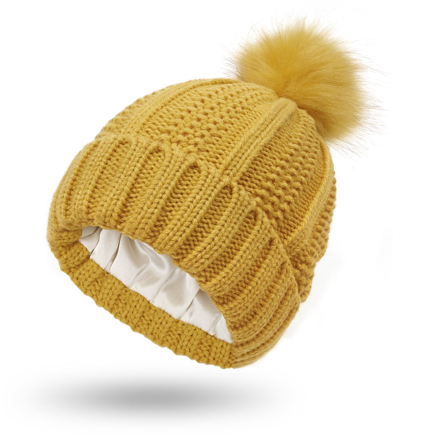 Women Faux Fur Pomp Hat Winter Keep Warming Beanie Hat - PratSN