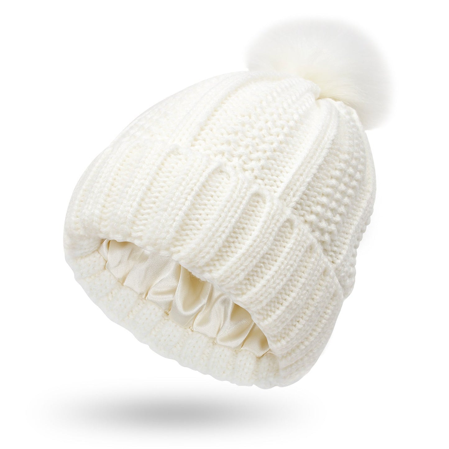 Women Faux Fur Pomp Hat Winter Keep Warming Beanie Hat - PratSN