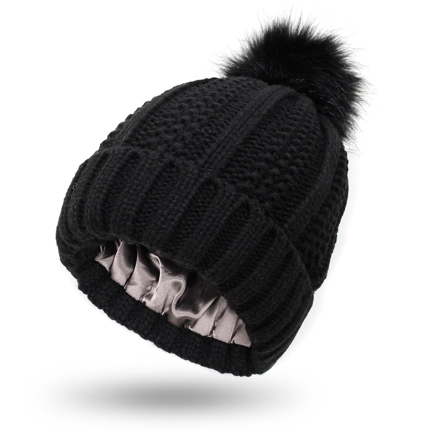 Women Faux Fur Pomp Hat Winter Keep Warming Beanie Hat - PratSN
