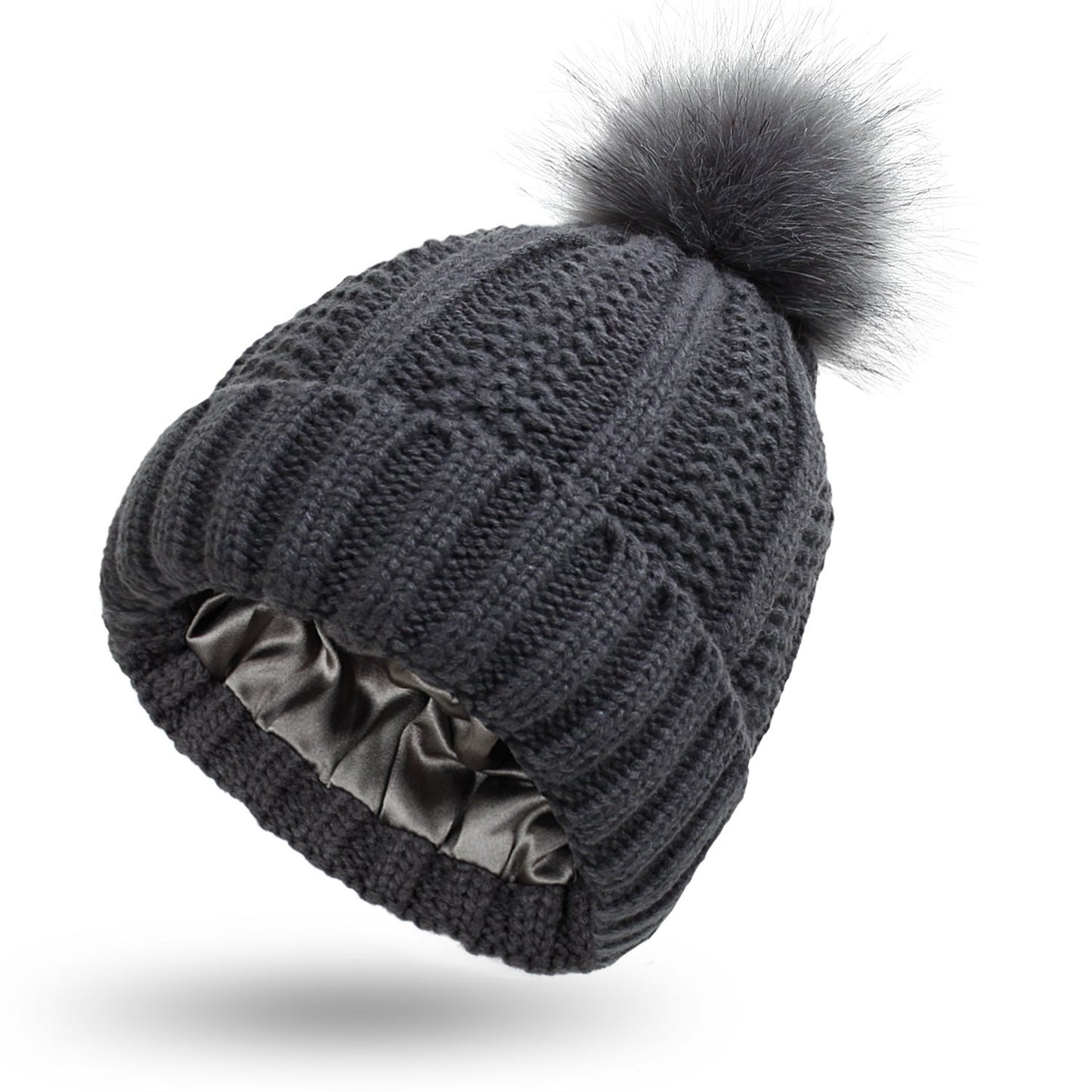 Women Faux Fur Pomp Hat Winter Keep Warming Beanie Hat - PratSN