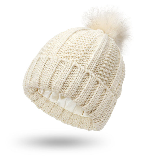 Women Faux Fur Pomp Hat Winter Keep Warming Beanie Hat - PratSN