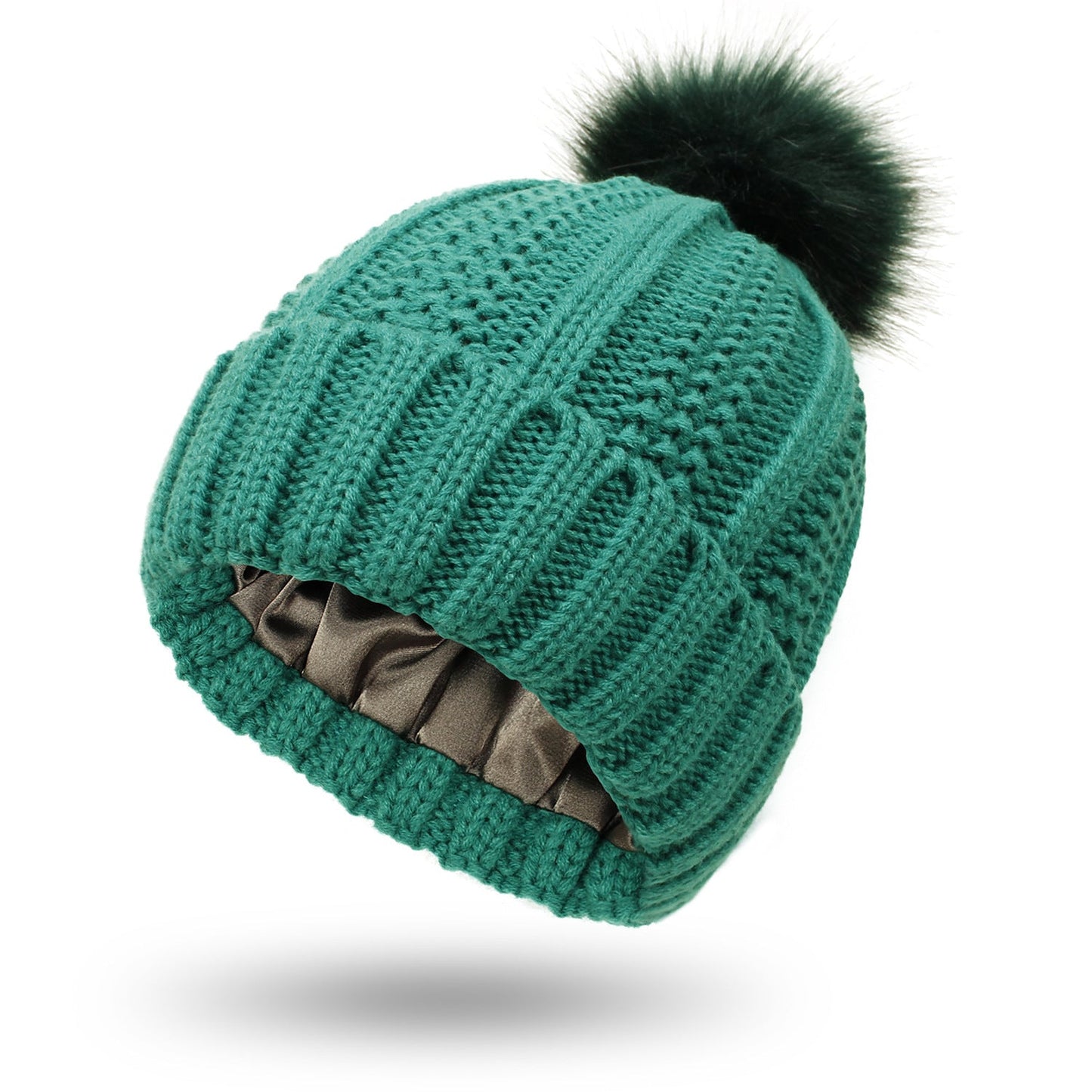 Women Faux Fur Pomp Hat Winter Keep Warming Beanie Hat - PratSN