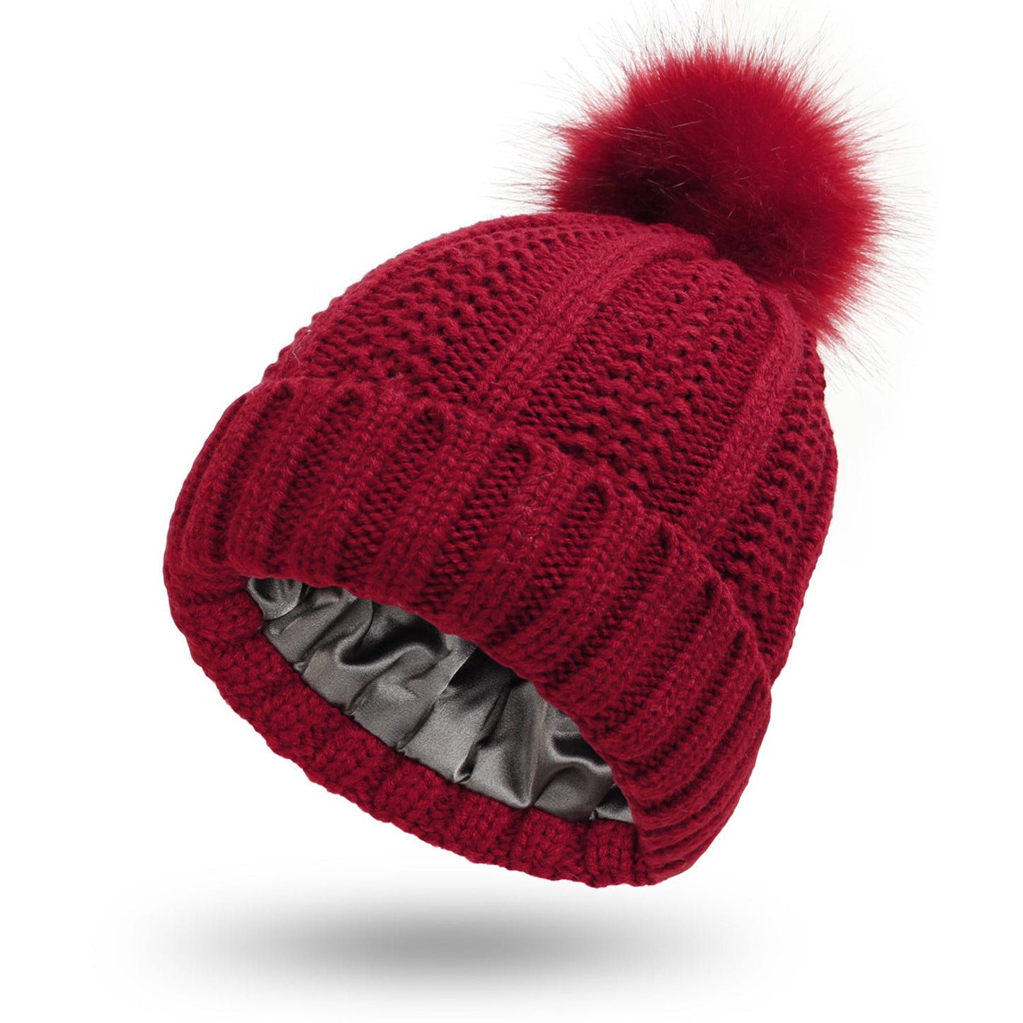 Women Faux Fur Pomp Hat Winter Keep Warming Beanie Hat - PratSN