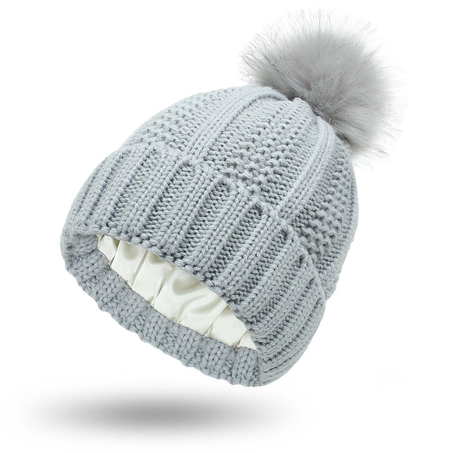 Women Faux Fur Pomp Hat Winter Keep Warming Beanie Hat - PratSN