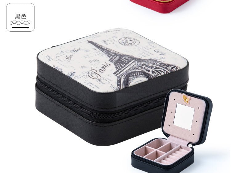 Women Jewelry Organizer Box PU Leather Travel Makeup Cosmetic Case with Mirror & Zipper - PratSN