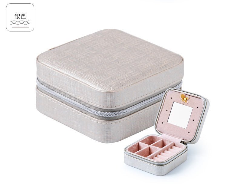 Women Jewelry Organizer Box PU Leather Travel Makeup Cosmetic Case with Mirror & Zipper - PratSN