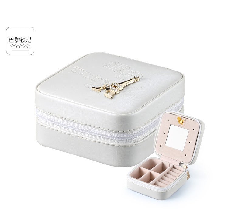 Women Jewelry Organizer Box PU Leather Travel Makeup Cosmetic Case with Mirror & Zipper - PratSN