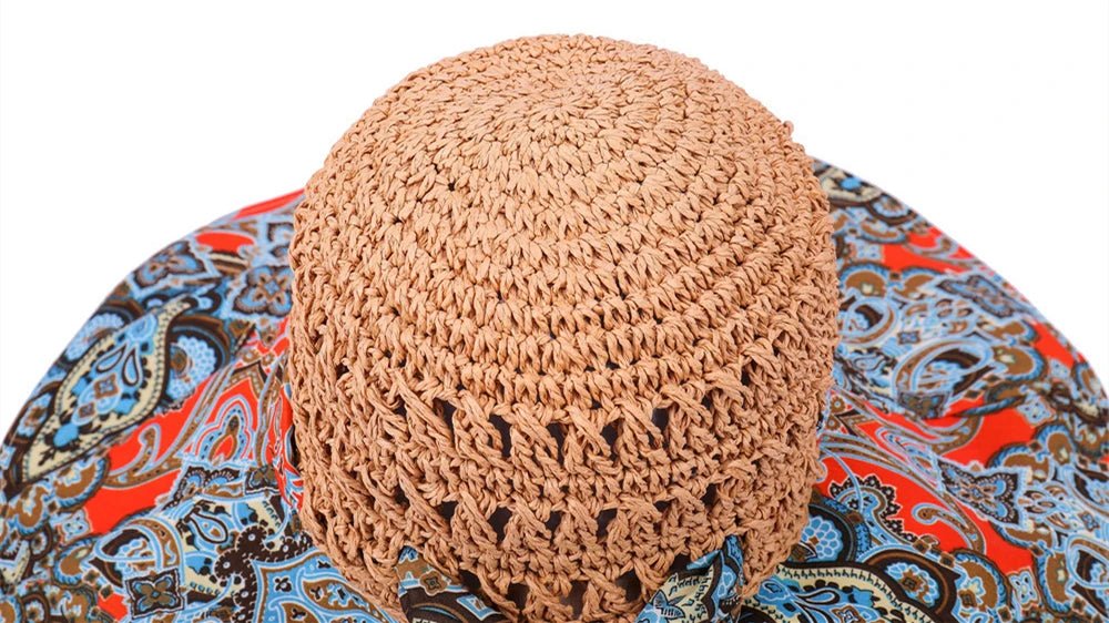 Women Spring Summer Wide Brim Folding Straw Hat for Beach Holiday Lady Bohemian Style Flower Sun Protection Cap with Bow Tie New - PratSN