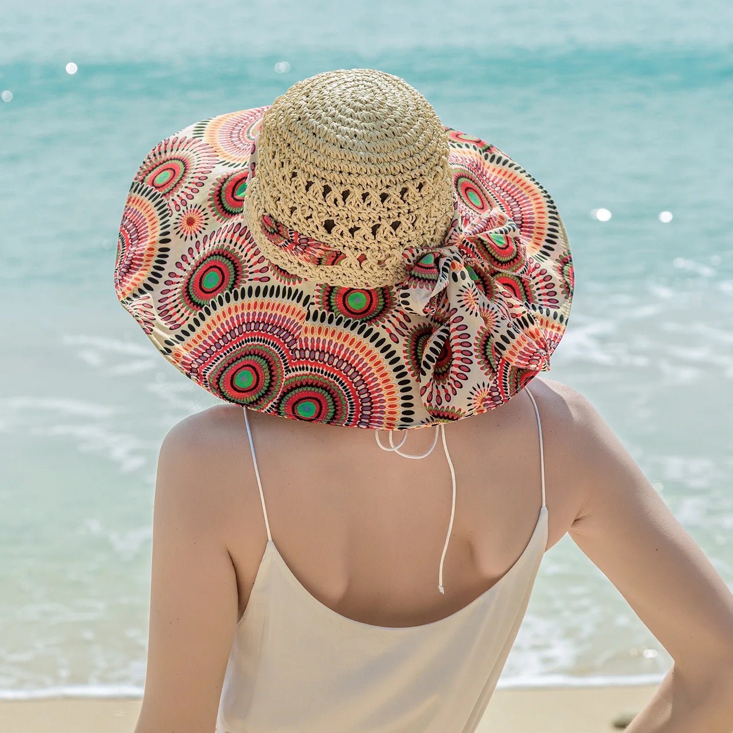 Women Spring Summer Wide Brim Folding Straw Hat for Beach Holiday Lady Bohemian Style Flower Sun Protection Cap with Bow Tie New - PratSN