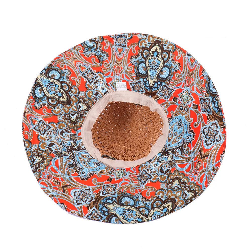 Women Spring Summer Wide Brim Folding Straw Hat for Beach Holiday Lady Bohemian Style Flower Sun Protection Cap with Bow Tie New - PratSN