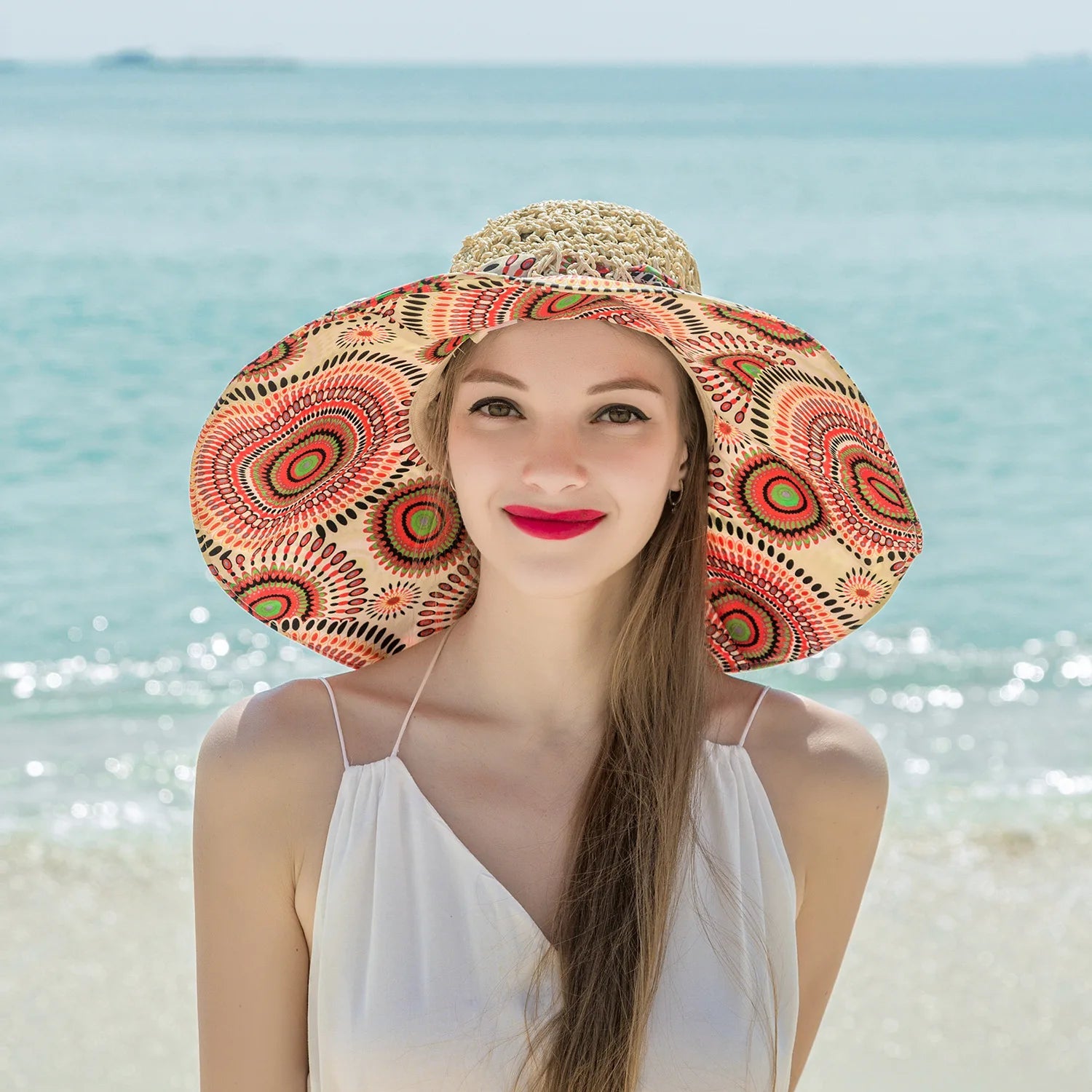 Women Spring Summer Wide Brim Folding Straw Hat for Beach Holiday Lady Bohemian Style Flower Sun Protection Cap with Bow Tie New - PratSN