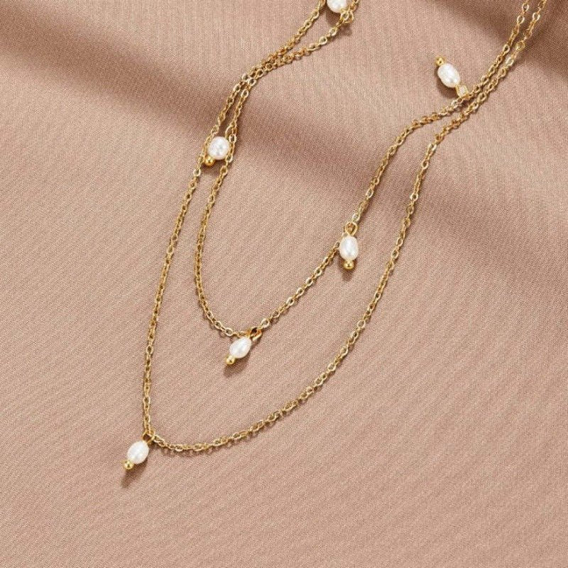 Women's 18K Gold - plated Natural Pearl Double - layer Twin Necklace - PratSN