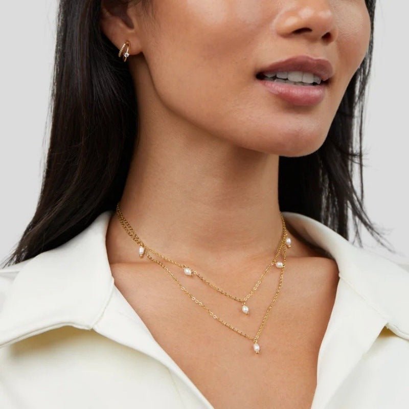 Women's 18K Gold - plated Natural Pearl Double - layer Twin Necklace - PratSN