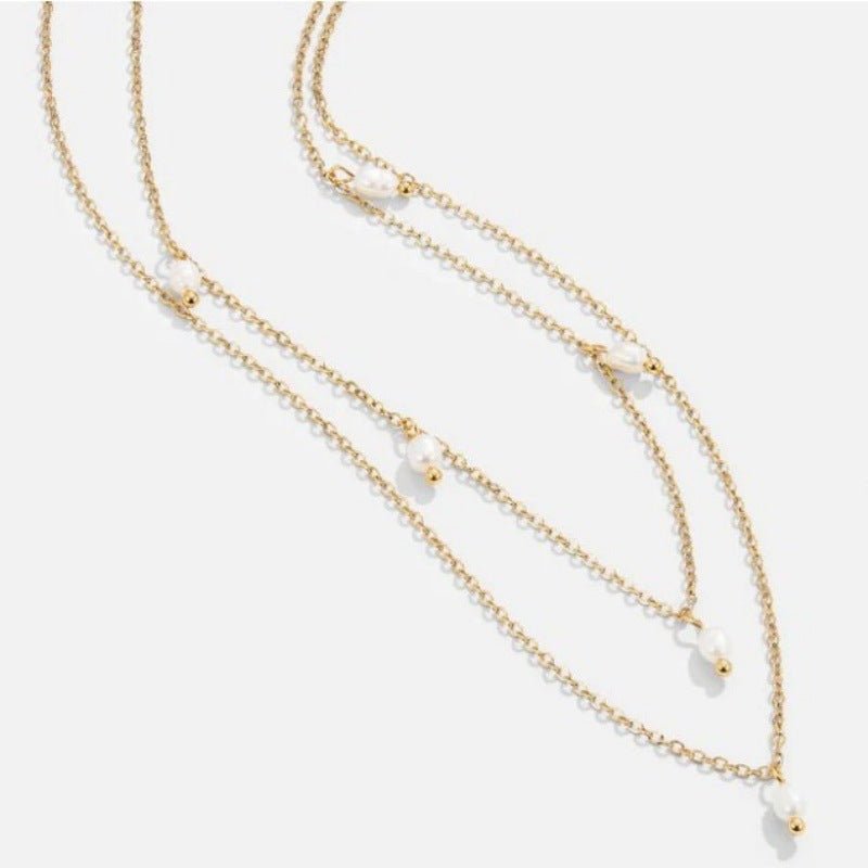 Women's 18K Gold - plated Natural Pearl Double - layer Twin Necklace - PratSN