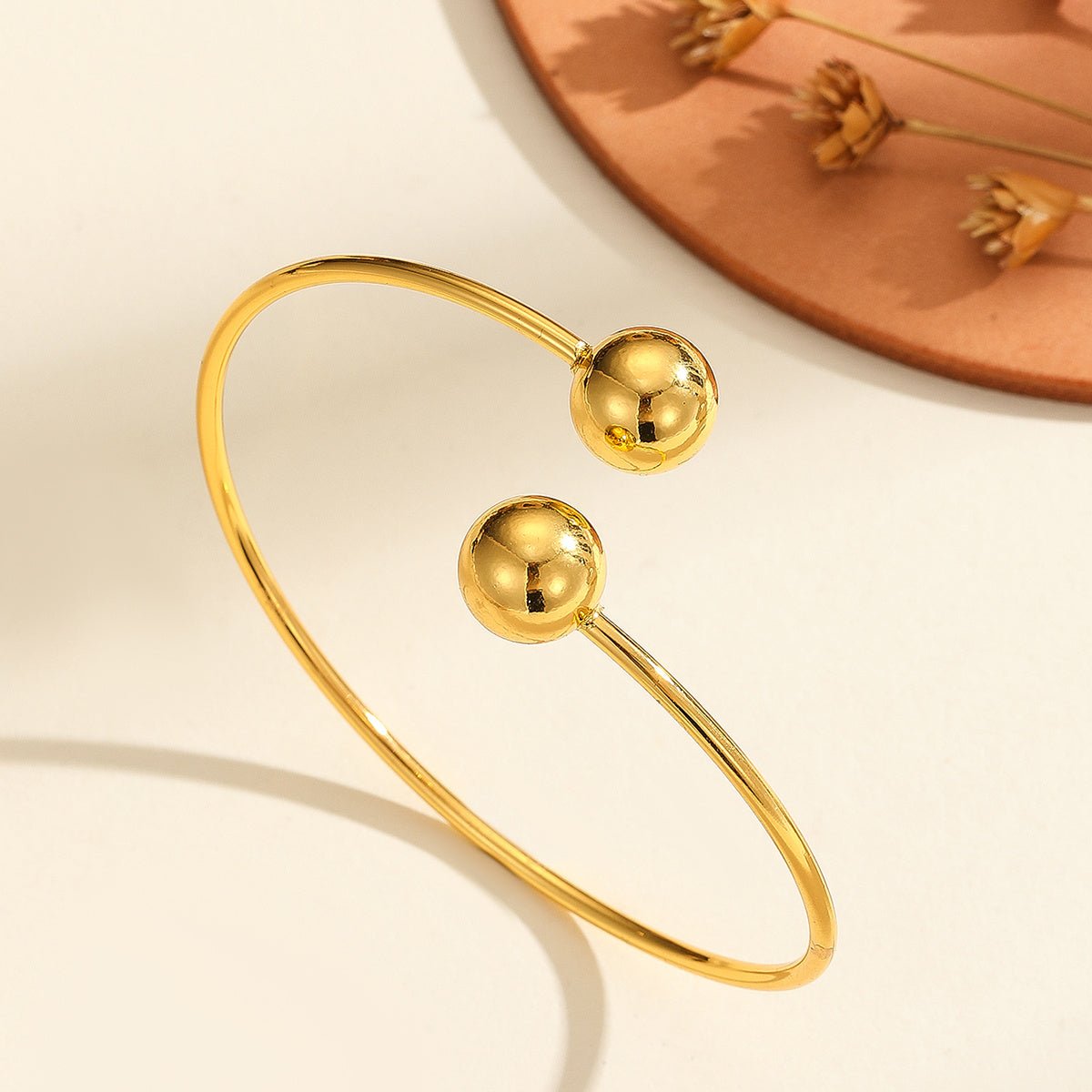 Women's 1pcs Copper Plated 18k Gold Double Headed Bead Opening Bracelet, Gifts, And Daily Wear - PratSN