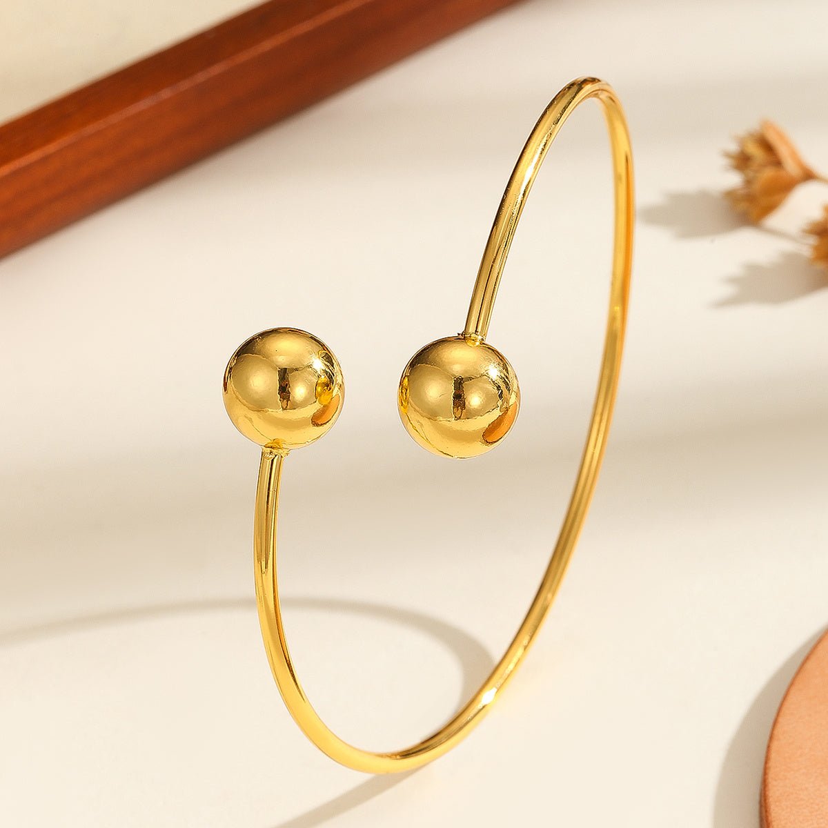 Women's 1pcs Copper Plated 18k Gold Double Headed Bead Opening Bracelet, Gifts, And Daily Wear - PratSN