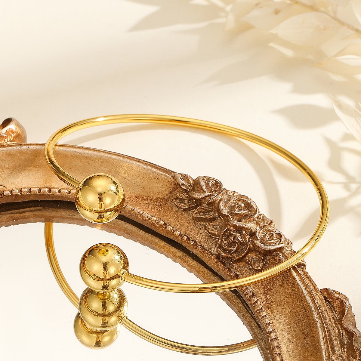Women's 1pcs Copper Plated 18k Gold Double Headed Bead Opening Bracelet, Gifts, And Daily Wear - PratSN