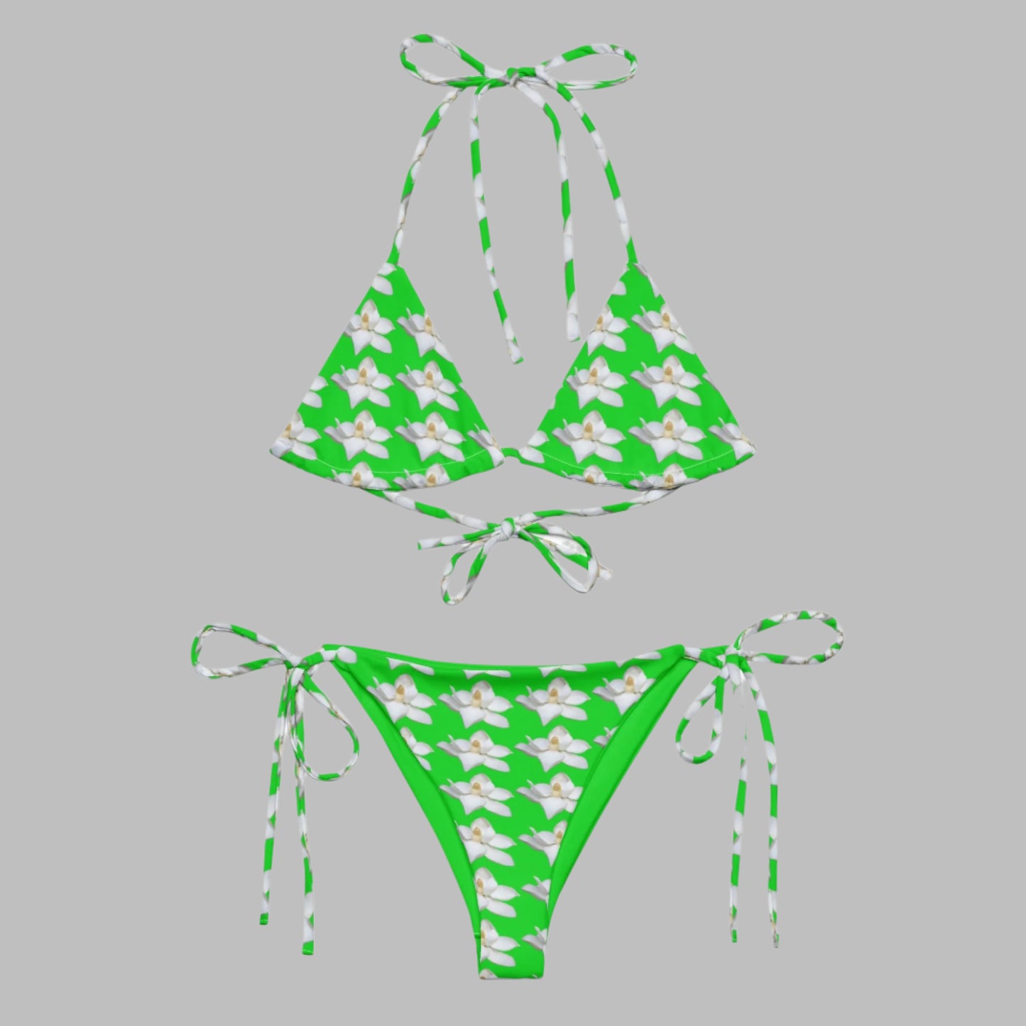 Women's All - over pri string bikini, Green White Floral Swimwear, Floral Bikini, Cute Summer Bikini - PratSN