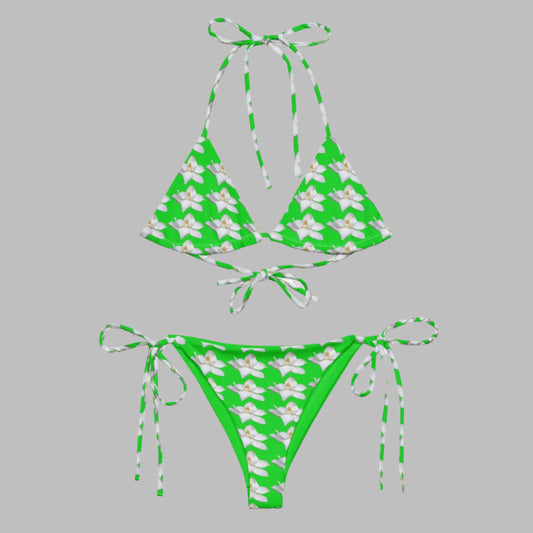 Women's All - over pri string bikini, Green White Floral Swimwear, Floral Bikini, Cute Summer Bikini - PratSN