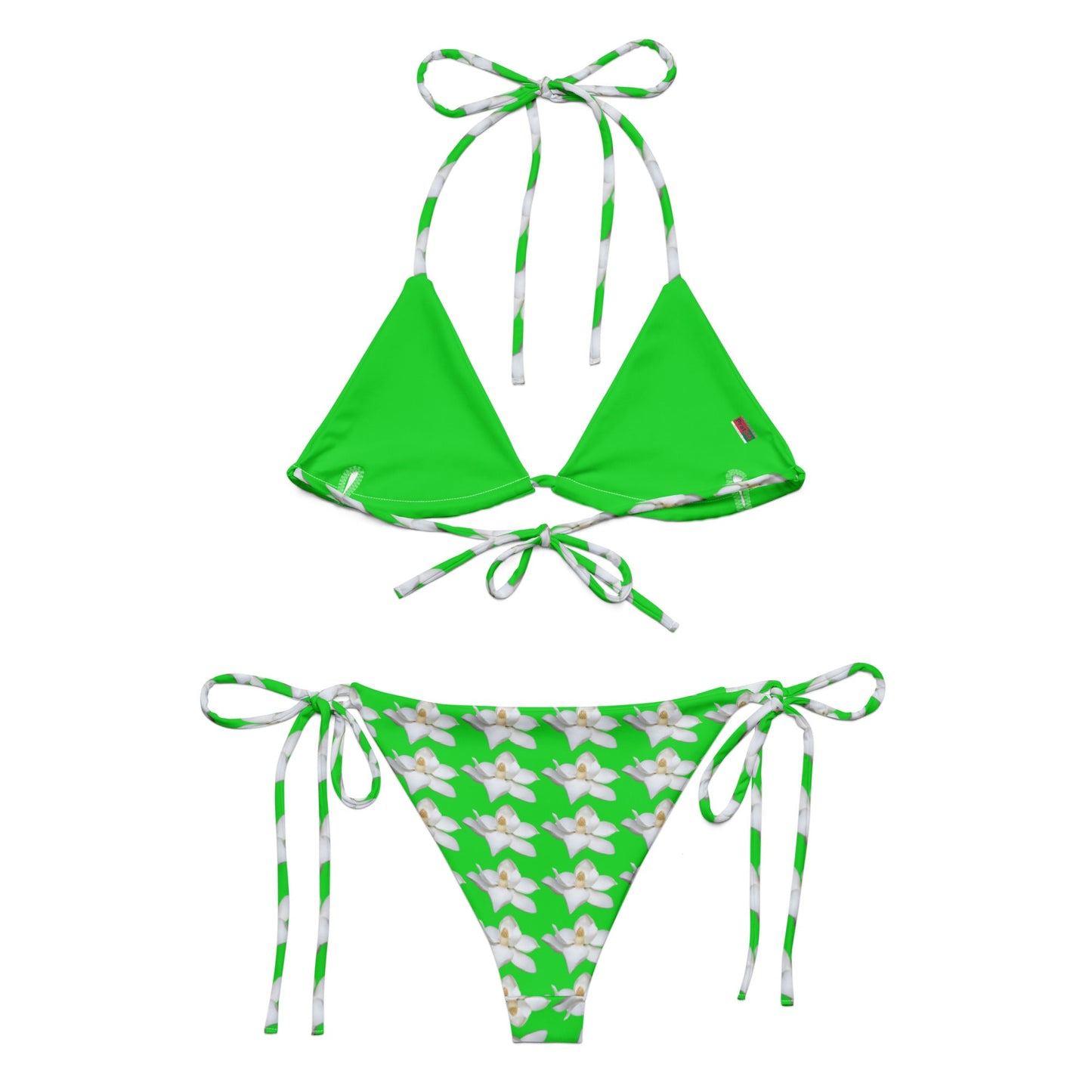 Women's All - over pri string bikini, Green White Floral Swimwear, Floral Bikini, Cute Summer Bikini - PratSN