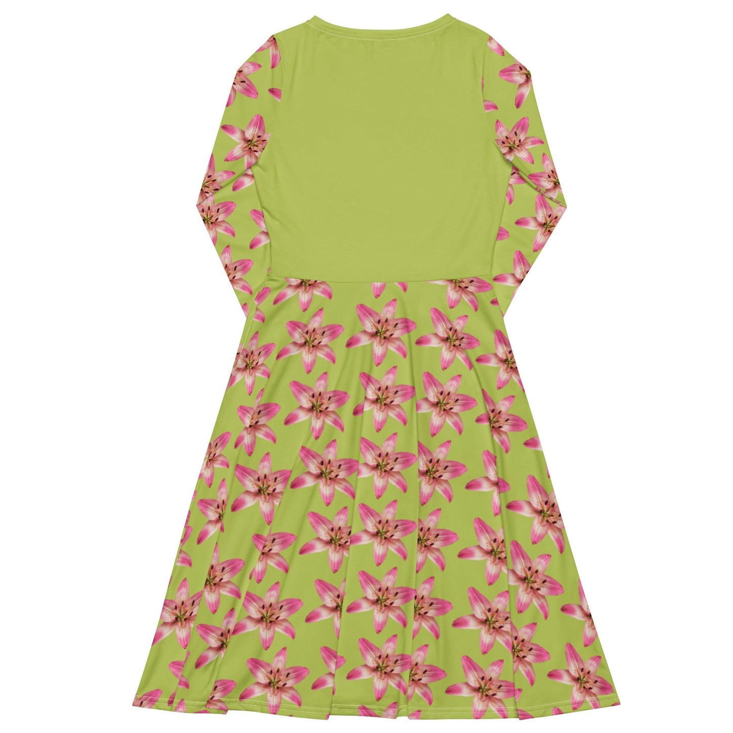 Women's All - over print long sleeve midi dress, Pastel yellow Pink Floral Summer Dresses - PratSN