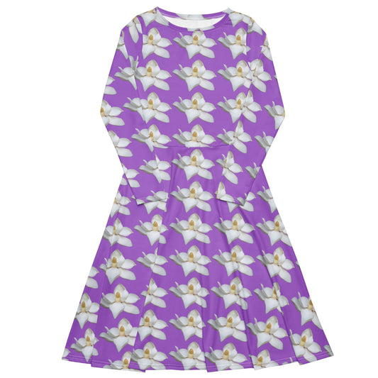 Women's All - over print long sleeve midi dress, Women's all - over print long sleeve with Pockets, midi dress, Floral Pattern Summer Dress Dress, Midi dress for Work, Travel, and daily use, Flare dress - PratSN