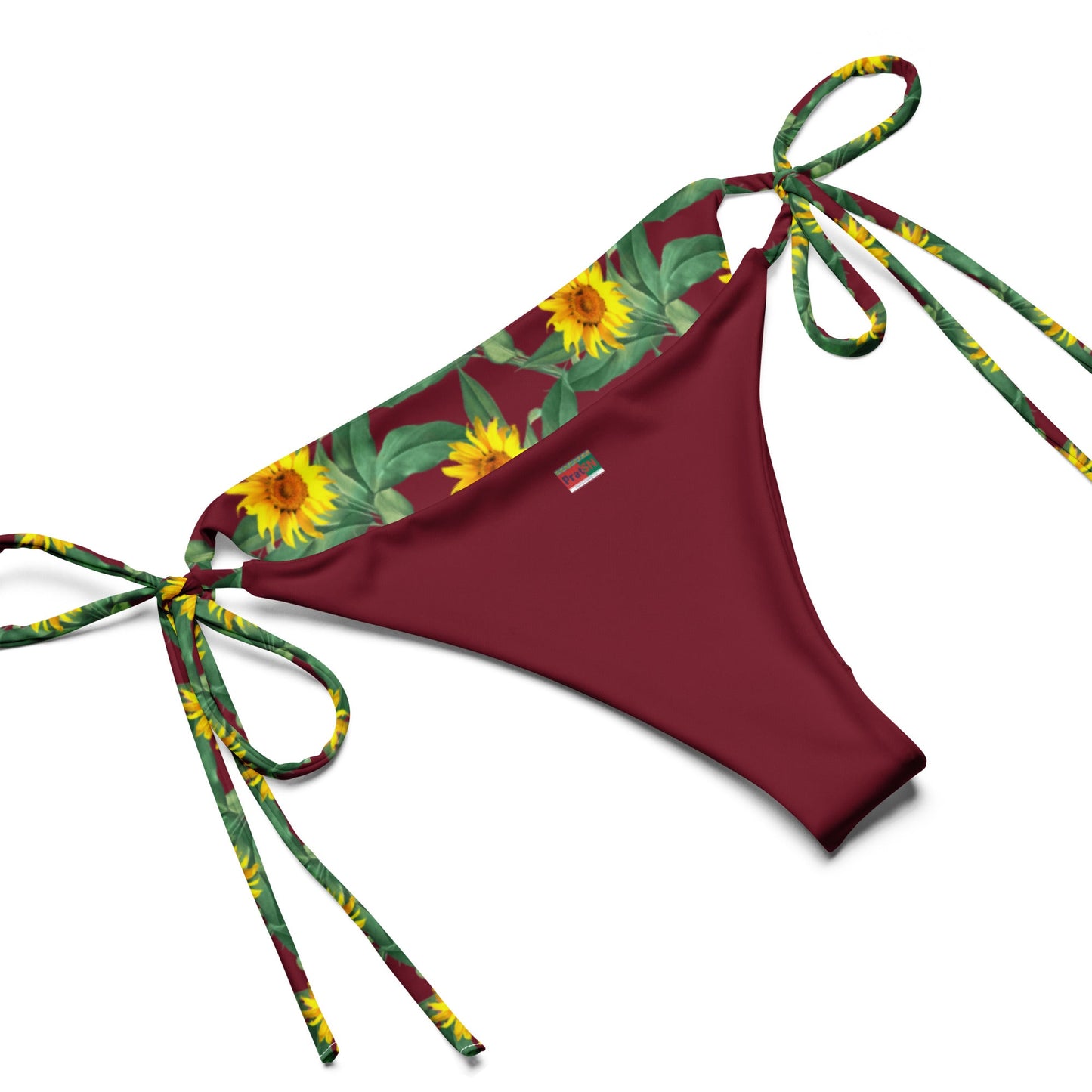 Women's All - over print recycled string bikini, Burgundy Yellow Bikini, Sunflower Top, Floral Bikini, Cute Summer Bikini - PratSN
