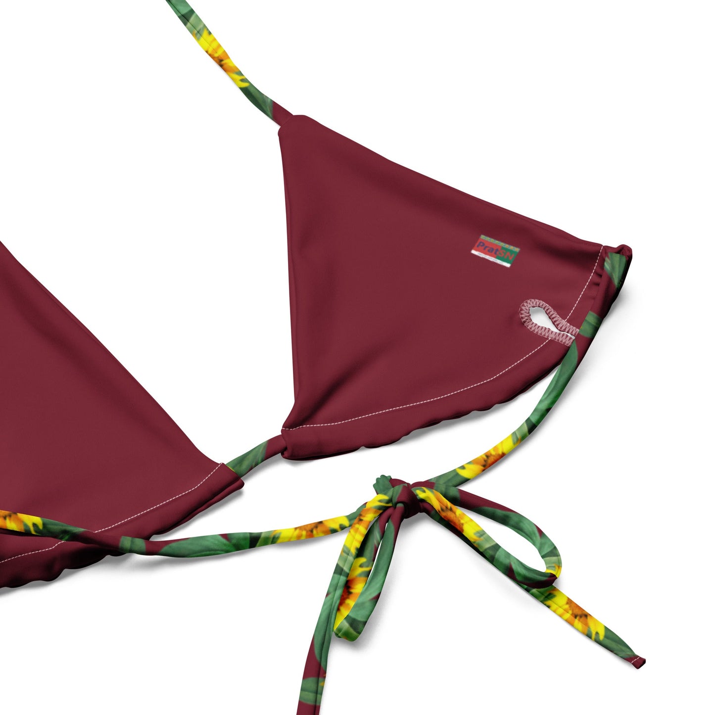 Women's All - over print recycled string bikini, Burgundy Yellow Bikini, Sunflower Top, Floral Bikini, Cute Summer Bikini - PratSN