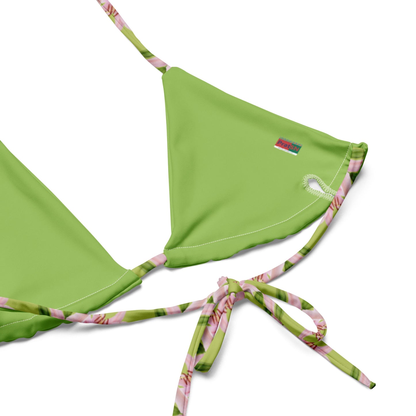 Women's All - over print recycled string bikini, Lime Green Pink Bikini, Floral Bikini, Cute Summer Bikini - PratSN